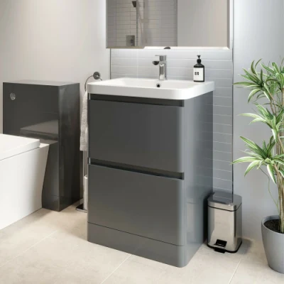 Mobili per riporre i cassetti per il bagno con lavabo in ceramica grigio da 600 mm